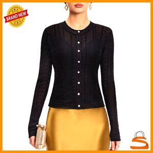 Cropped Cardigan Sweater with Pearl Buttons, Viscose-Nylon Blend, Slim Fit